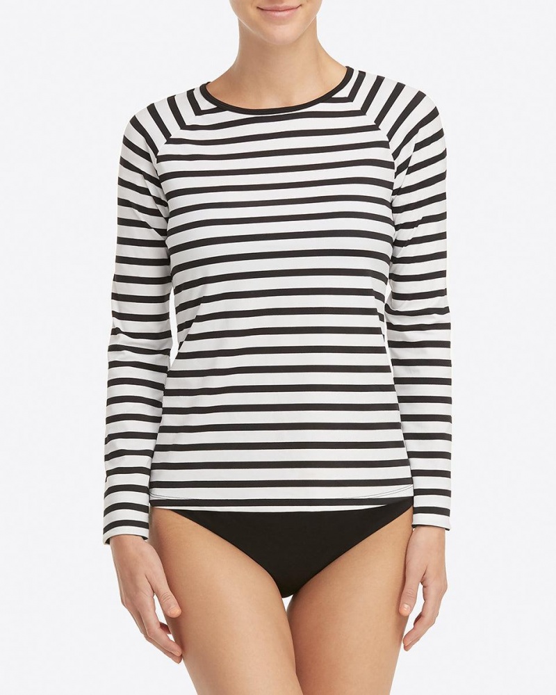 Spanx Long Sleeve Swim Shirt Swimwear Black / White Stripes | 82534-VNHW