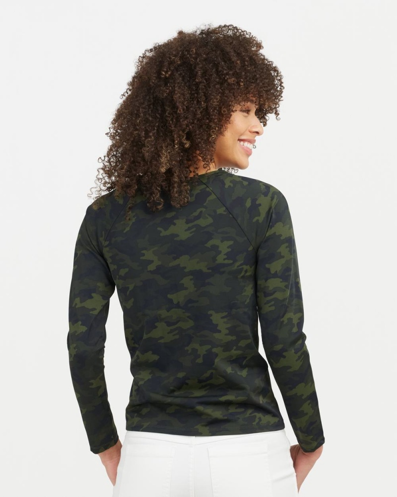 Spanx Long Sleeve Swim Shirt Swimwear Green Camo | 80792-YMXQ