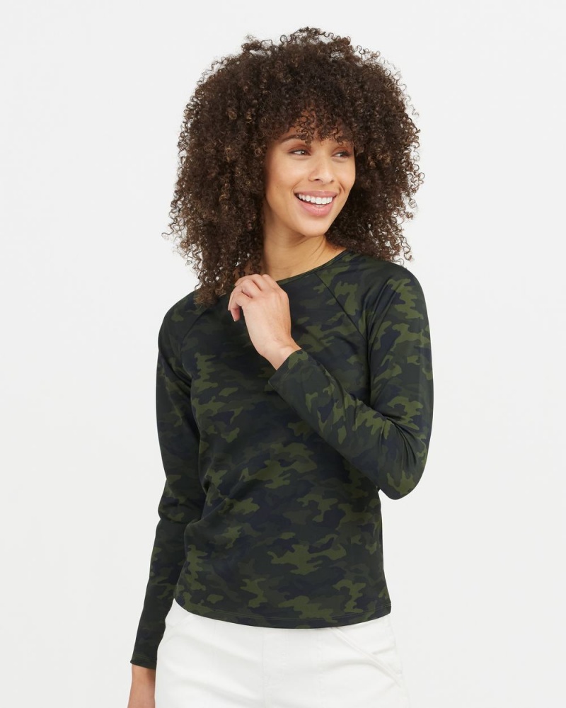 Spanx Long Sleeve Swim Shirt Swimwear Green Camo | 80792-YMXQ