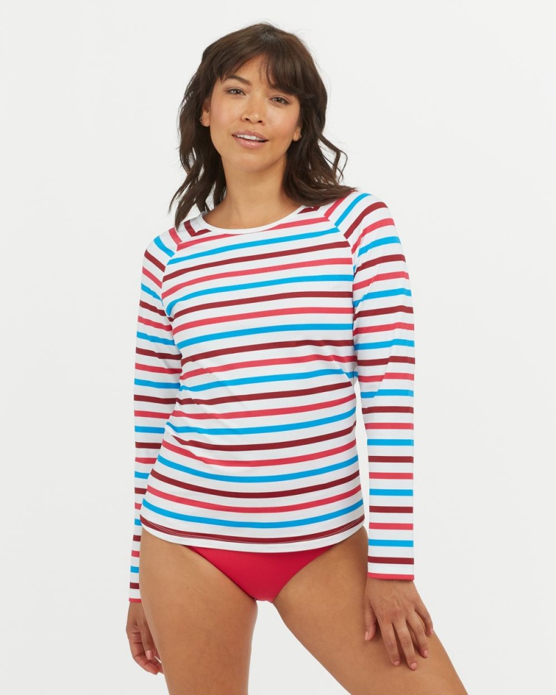 Spanx Long Sleeve Swim Shirt Swimwear Stripes | 87504-EVCY