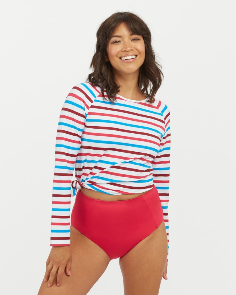 Spanx Long Sleeve Swim Shirt Swimwear Stripes | 87504-EVCY