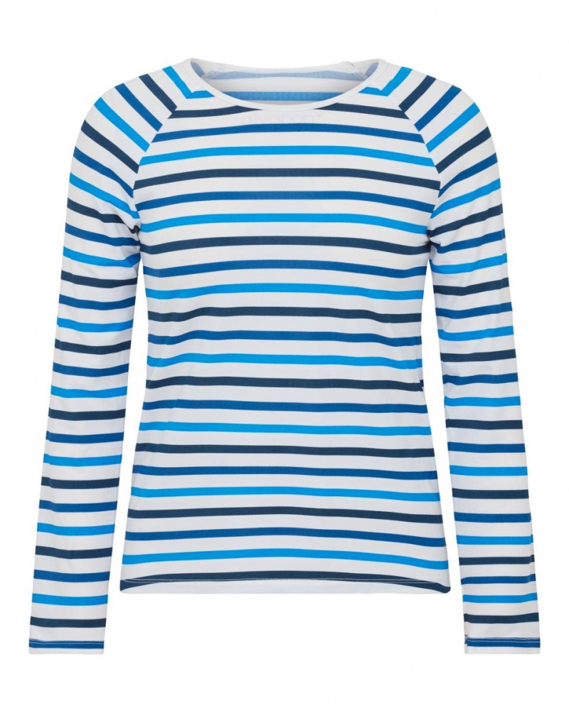 Spanx Long Sleeve Swim Shirt Swimwear Stripes Blue | 21698-TZAH