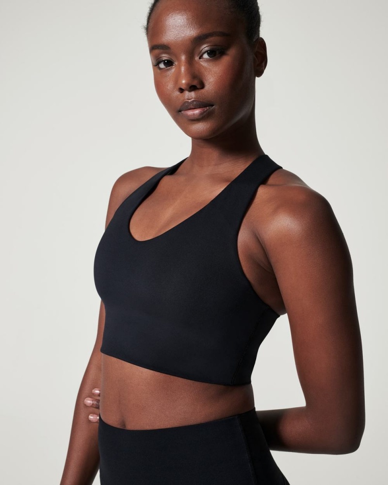 Spanx Longline Medium Impact Sports Bras Black | 41386-YZFT