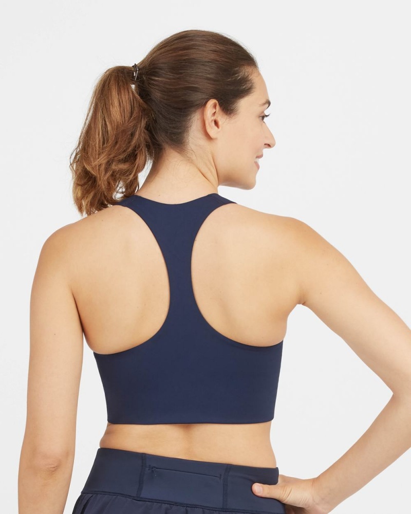 Spanx Longline Medium Impact Sports Bras Navy | 38769-MQGF