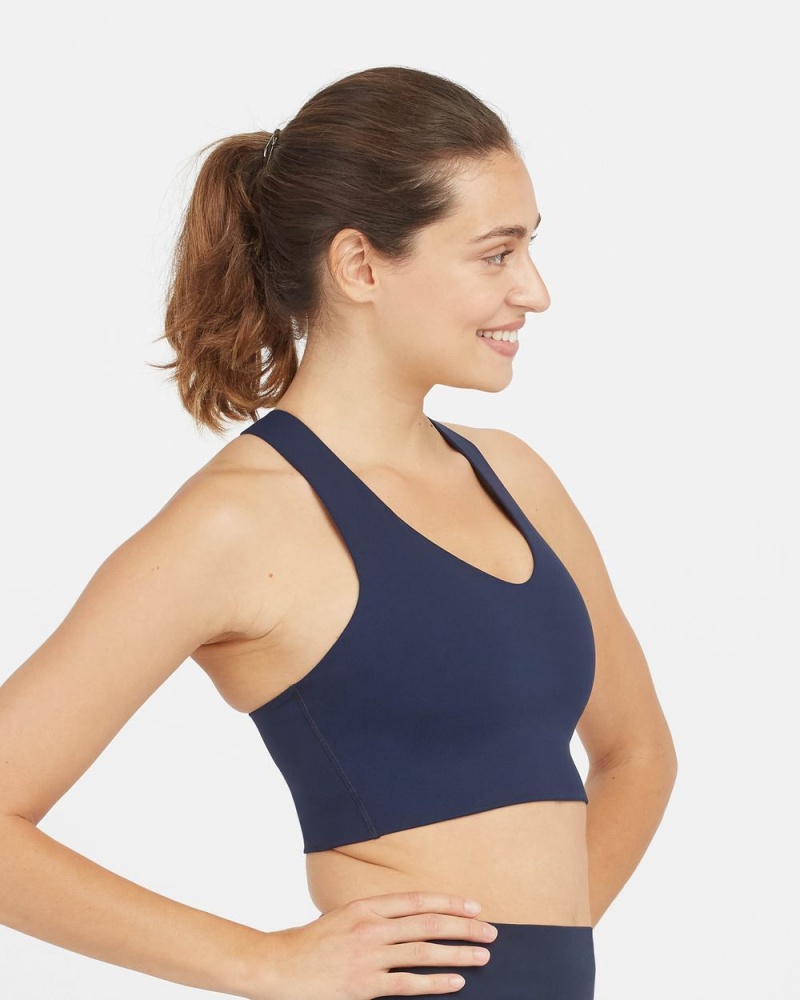 Spanx Longline Medium Impact Sports Bras Navy | 38769-MQGF