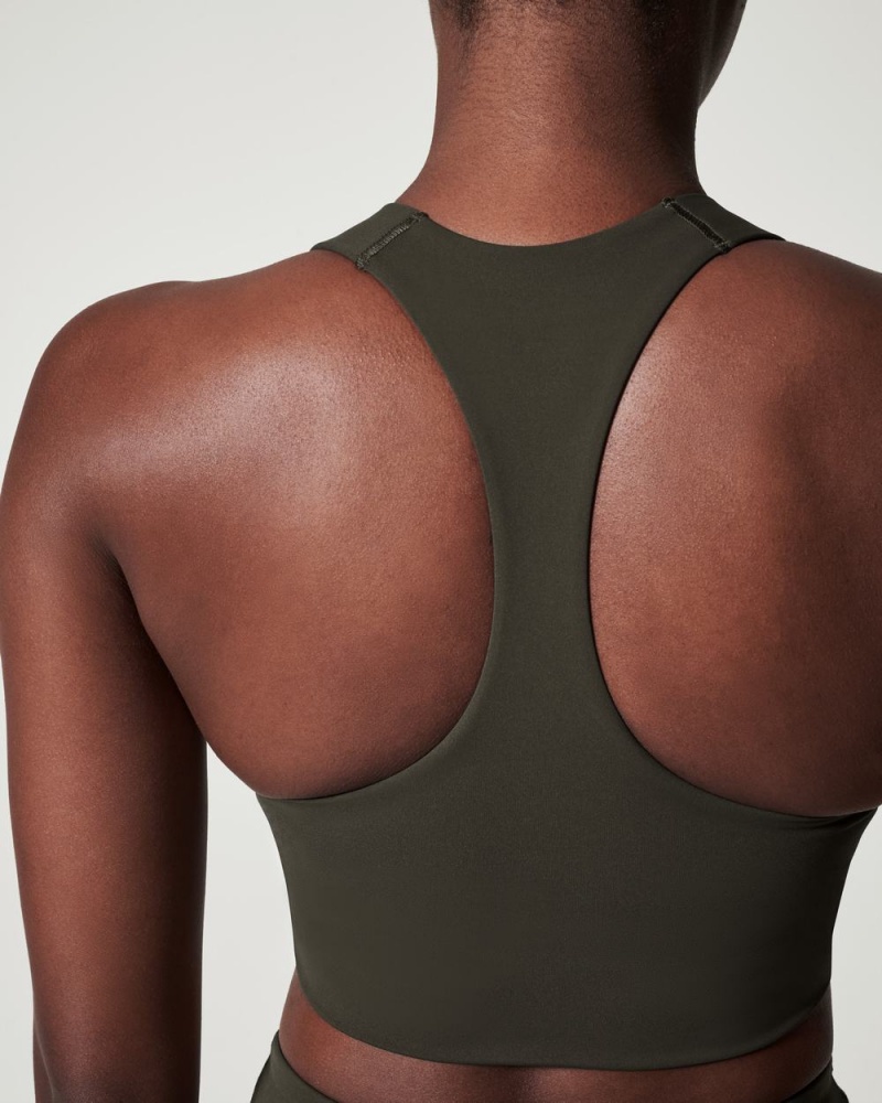 Spanx Longline Medium Impact Sports Bras Olive | 13246-QVBK