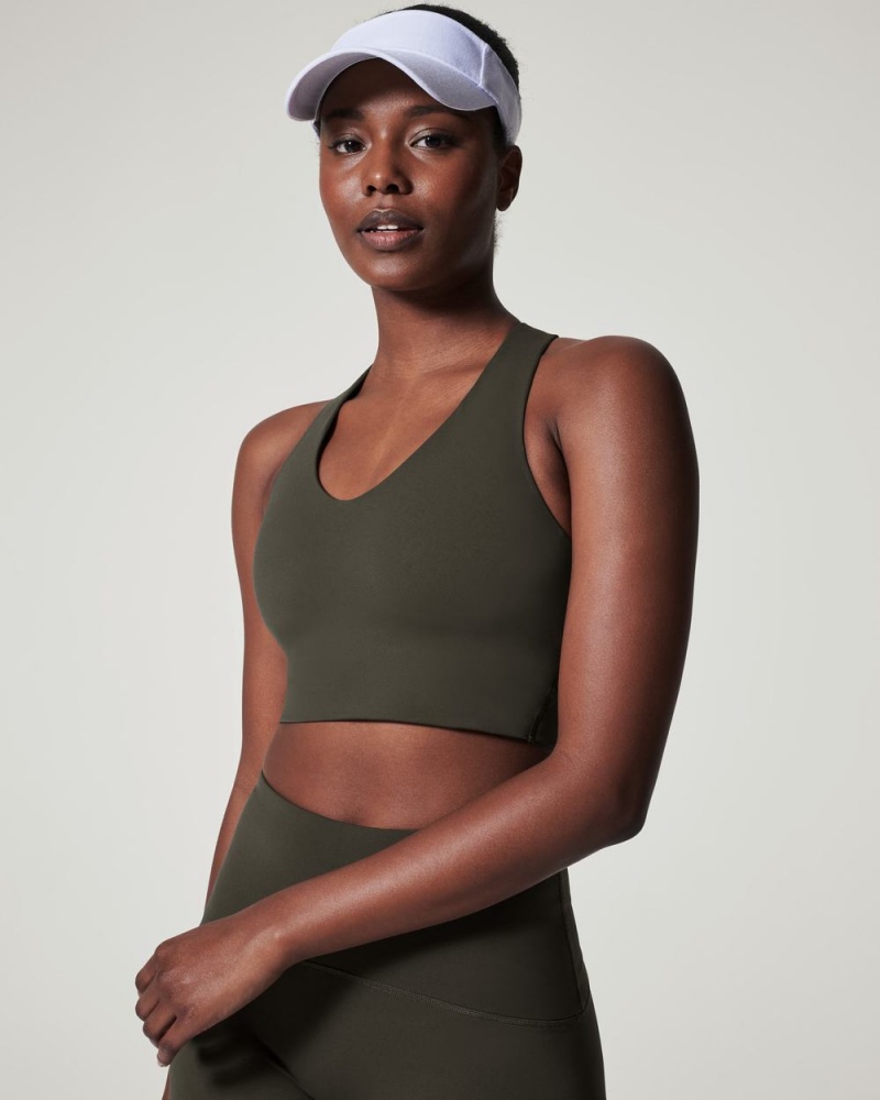 Spanx Longline Medium Impact Sports Bras Olive | 13246-QVBK