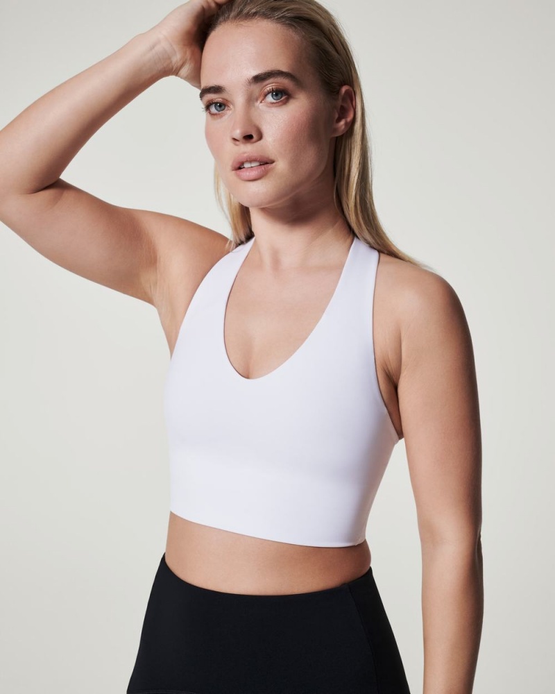 Spanx Longline Medium Impact Sports Bras White | 42678-XTOD