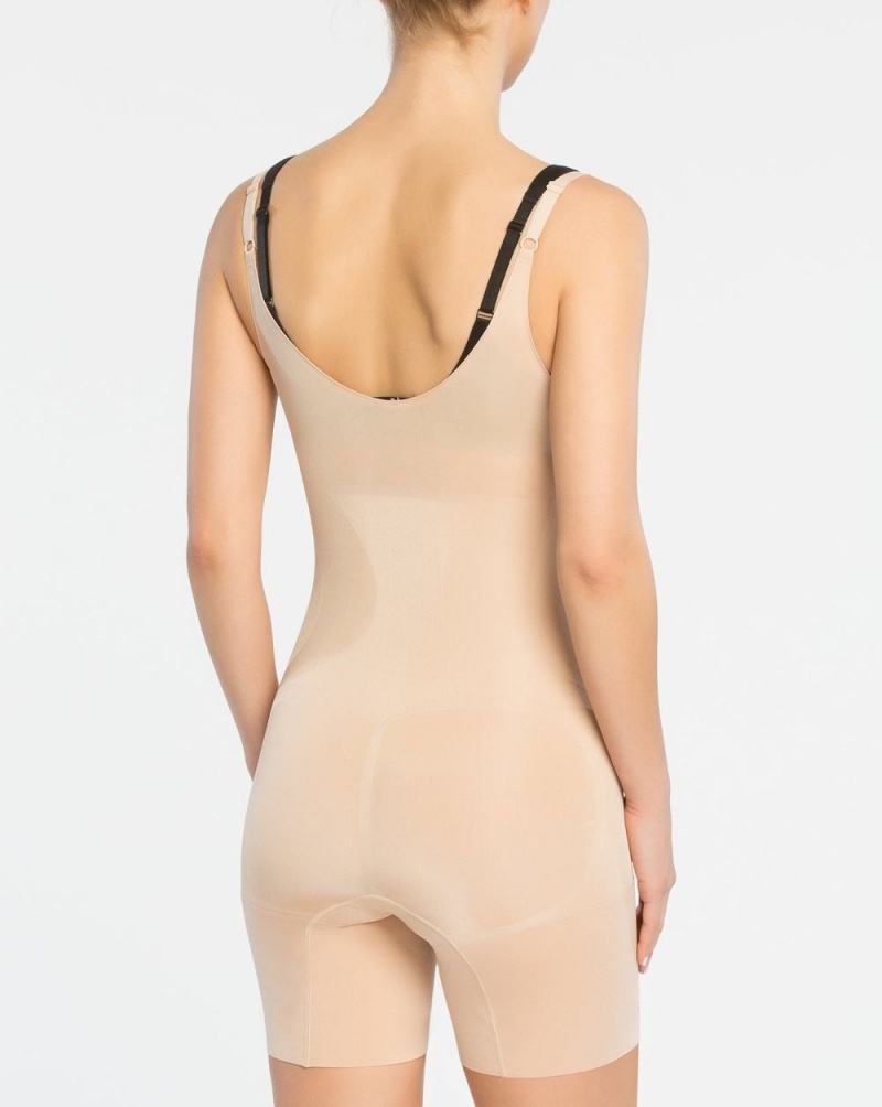 Spanx OnCore Open-Bust Mid-Thigh Bodysuits Beige | 68547-NCUP