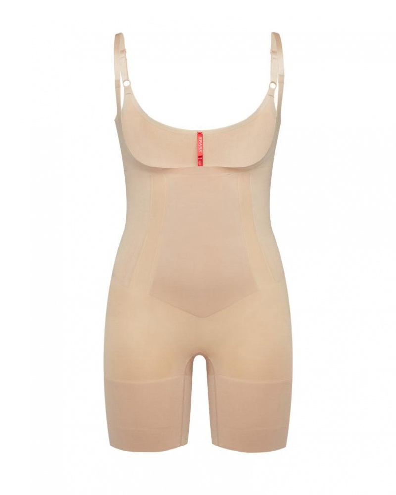 Spanx OnCore Open-Bust Mid-Thigh Bodysuits Beige | 68547-NCUP