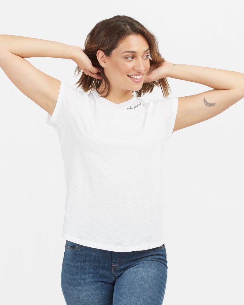 Spanx Pima Cotton Embroidered Graphic T-Shirts White | 73546-CTLM