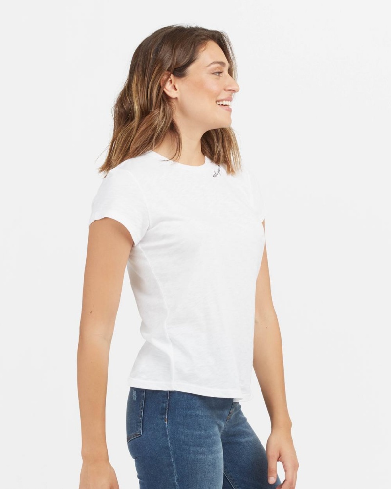 Spanx Pima Cotton Embroidered Graphic T-Shirts White | 73546-CTLM