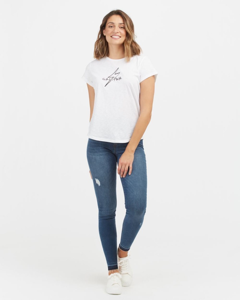 Spanx Pima Cotton Embroidered Graphic T-Shirts White | 10972-GOMC