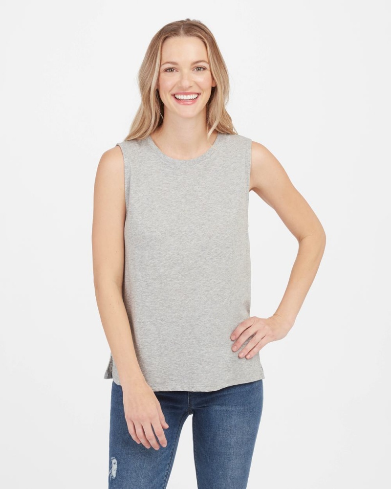 Spanx Pima Cotton Muscle T-Shirts Light Grey | 24018-MIUS