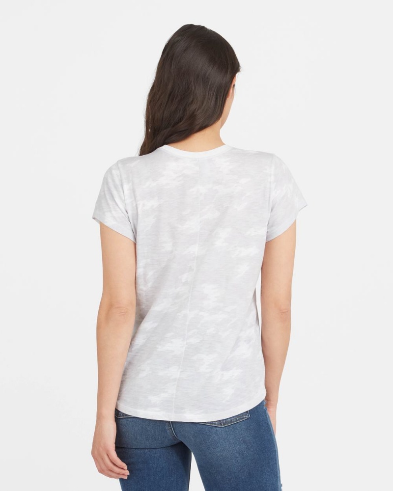 Spanx Pima Cotton Printed Graphic T-Shirts White Camo | 42357-EGTQ