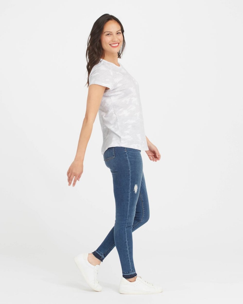 Spanx Pima Cotton Printed Graphic T-Shirts White Camo | 42357-EGTQ