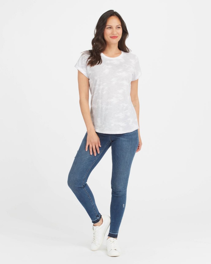 Spanx Pima Cotton Printed Graphic T-Shirts White Camo | 42357-EGTQ