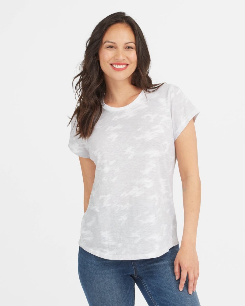 Spanx Pima Cotton Printed Graphic T-Shirts White Camo | 42357-EGTQ