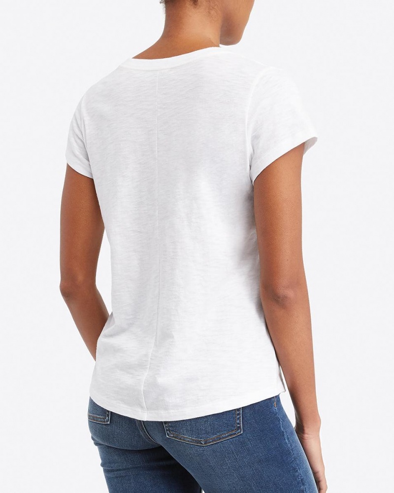 Spanx Pima Cotton V-Neck T-Shirts White | 15072-NOHF