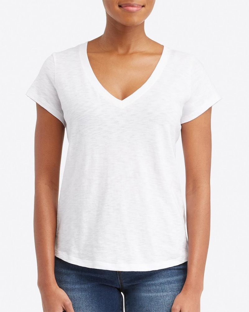 Spanx Pima Cotton V-Neck T-Shirts White | 15072-NOHF