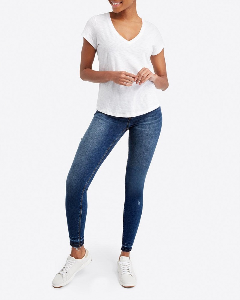 Spanx Pima Cotton V-Neck T-Shirts White | 15072-NOHF