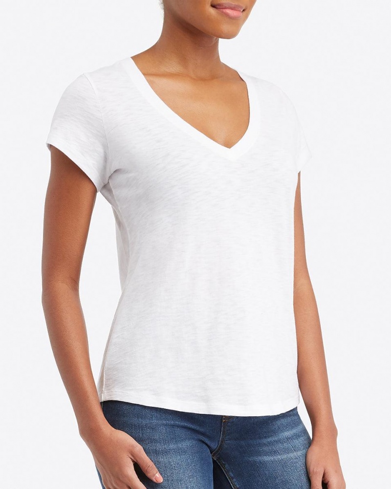 Spanx Pima Cotton V-Neck T-Shirts White | 15072-NOHF