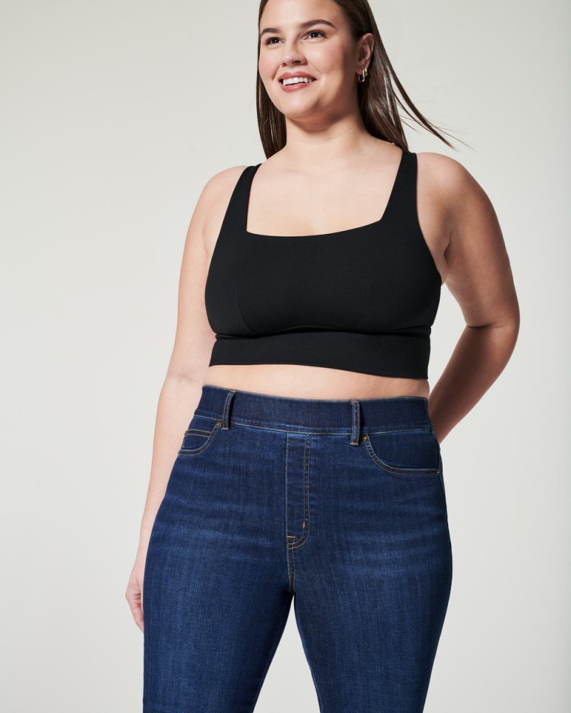 Spanx Ponte Square Neck Crop Tops Black | 73521-MBND