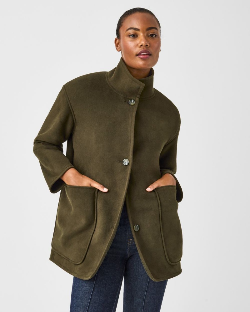 Spanx Reversible Suede Sherpa Jackets Green | 78243-ORFS