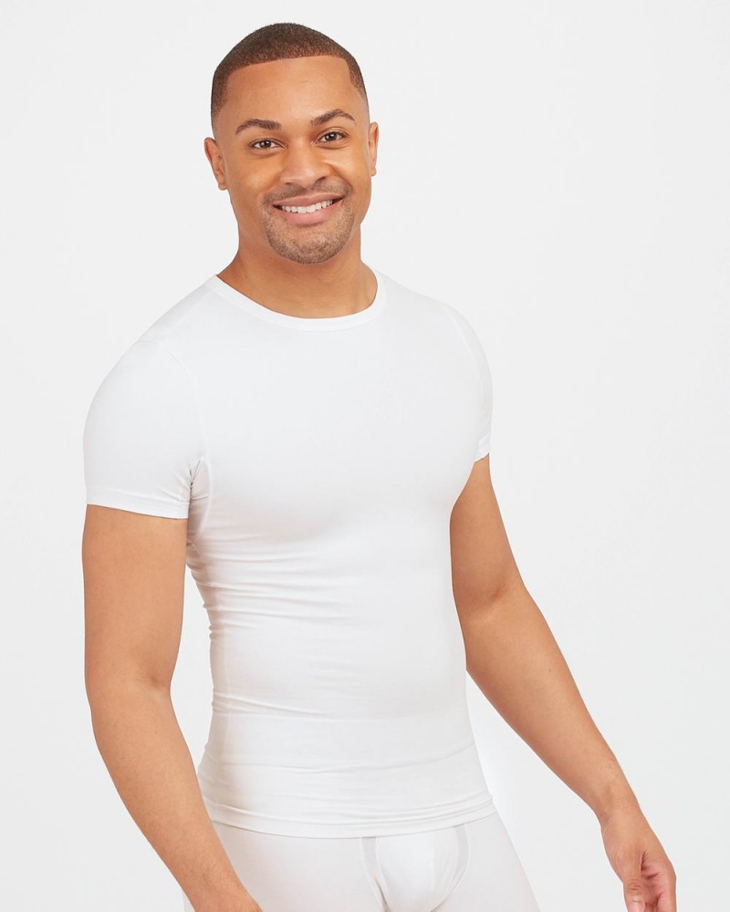 Spanx Sculpt Cotton Crew Neck Undershirts White | 36984-WKPT