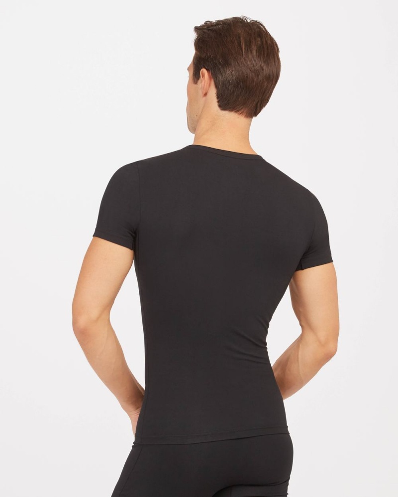 Spanx Sculpt Cotton Crew Neck Undershirts Black | 74815-QATS