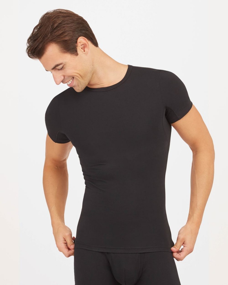 Spanx Sculpt Cotton Crew Neck Undershirts Black | 74815-QATS