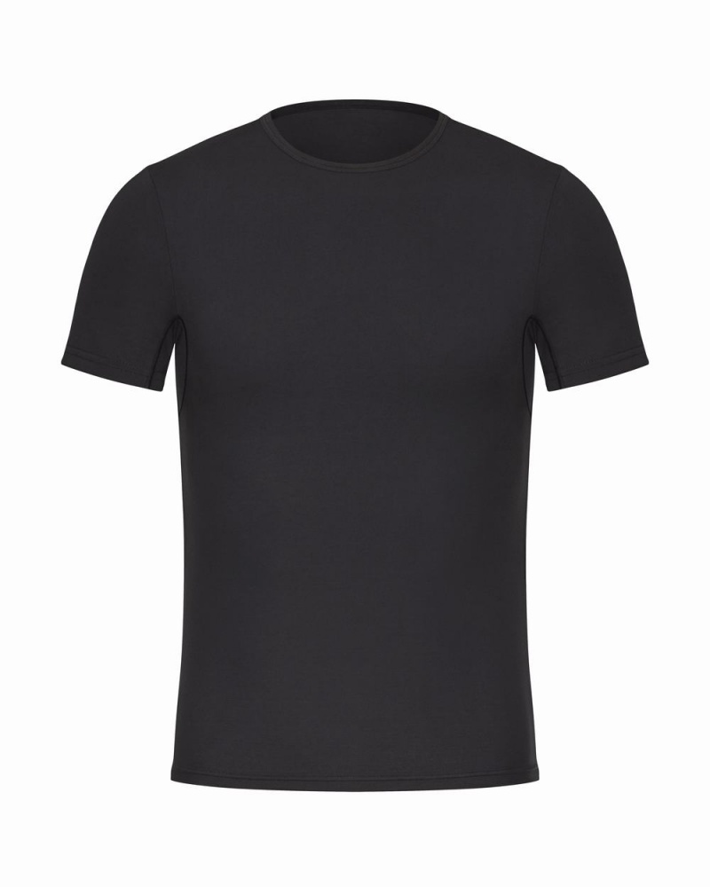 Spanx Sculpt Cotton Crew Neck Undershirts Black | 74815-QATS