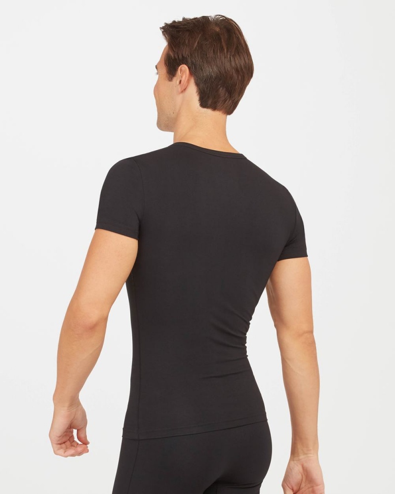 Spanx Sculpt Cotton V-Neck Undershirts Black | 29543-SGUP