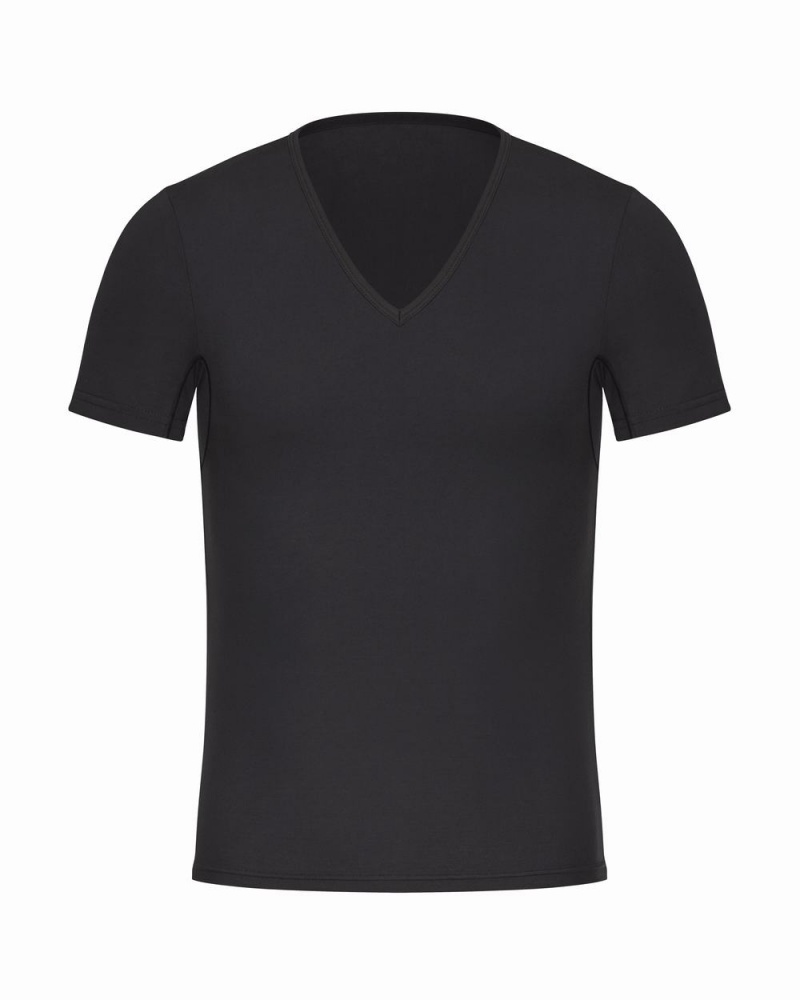 Spanx Sculpt Cotton V-Neck Undershirts Black | 29543-SGUP