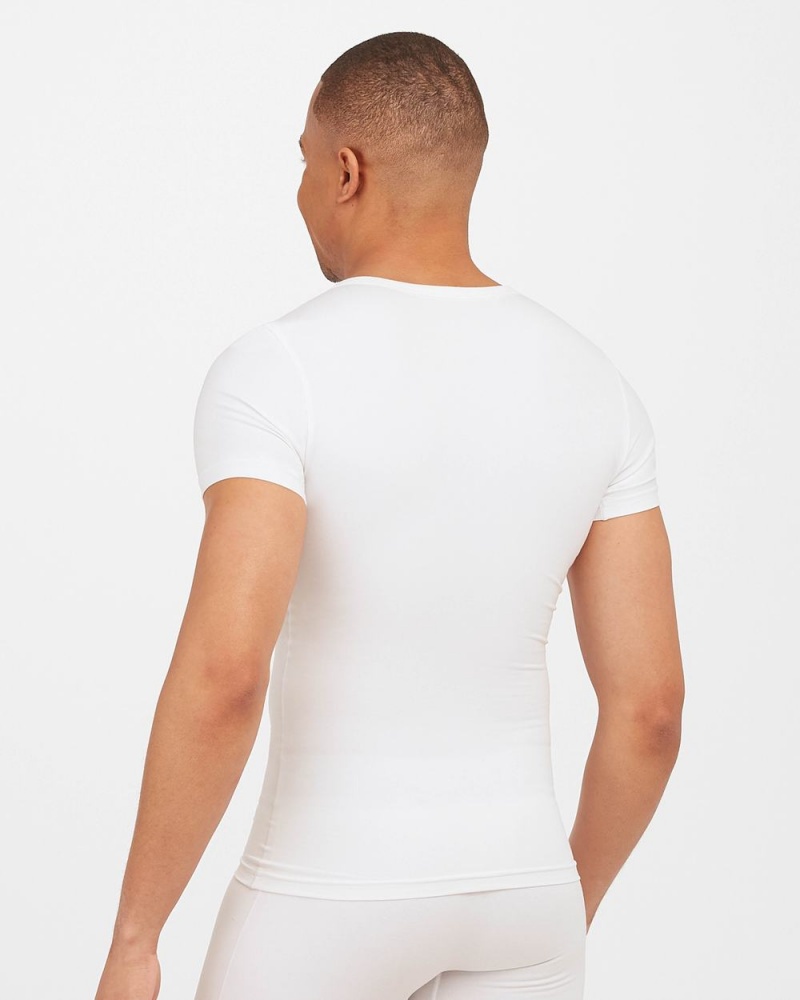 Spanx Sculpt Cotton V-Neck Undershirts White | 94368-AJPK