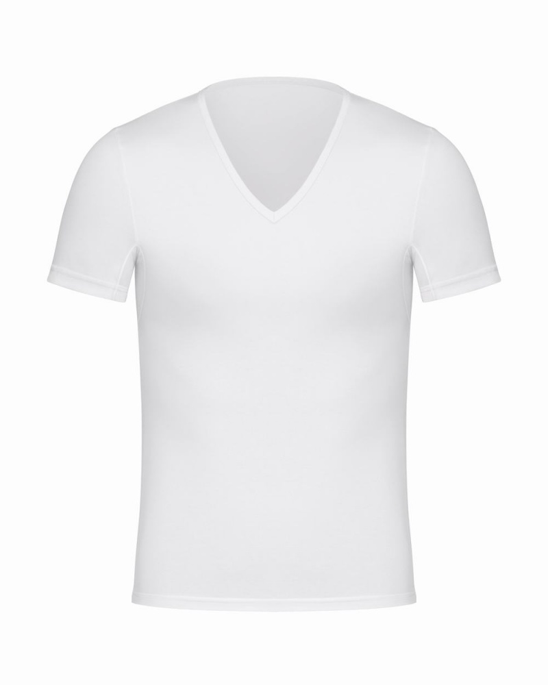 Spanx Sculpt Cotton V-Neck Undershirts White | 94368-AJPK