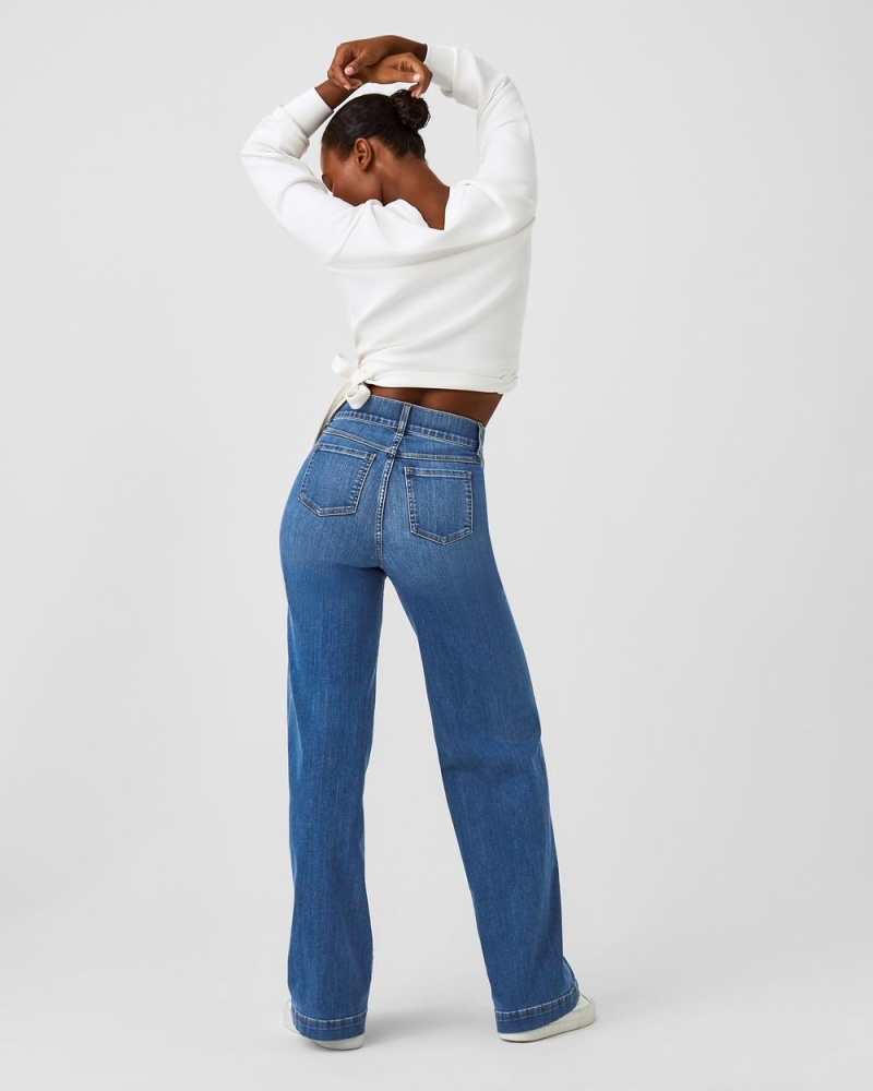 Spanx Seamed Front Wide Leg Jeans Indigo | 61237-XGSD