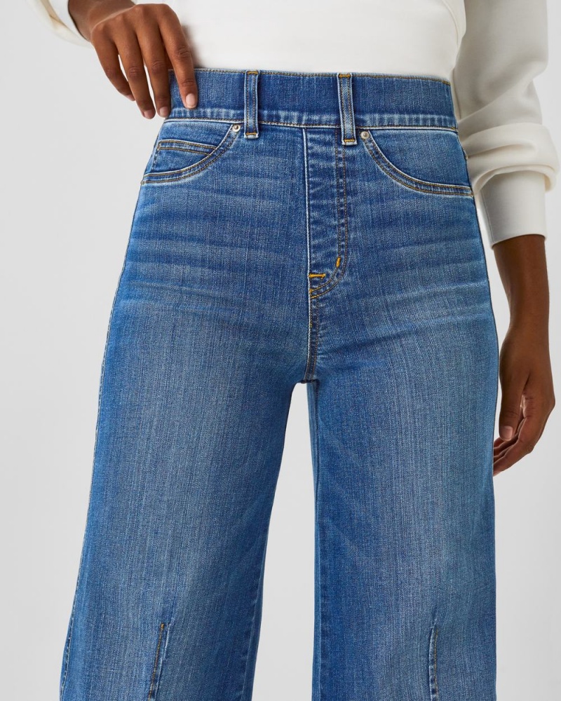 Spanx Seamed Front Wide Leg Jeans Indigo | 61237-XGSD