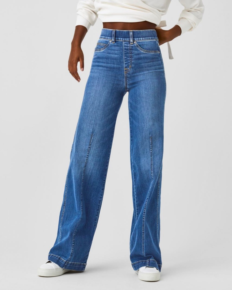 Spanx Seamed Front Wide Leg Jeans Indigo | 61237-XGSD