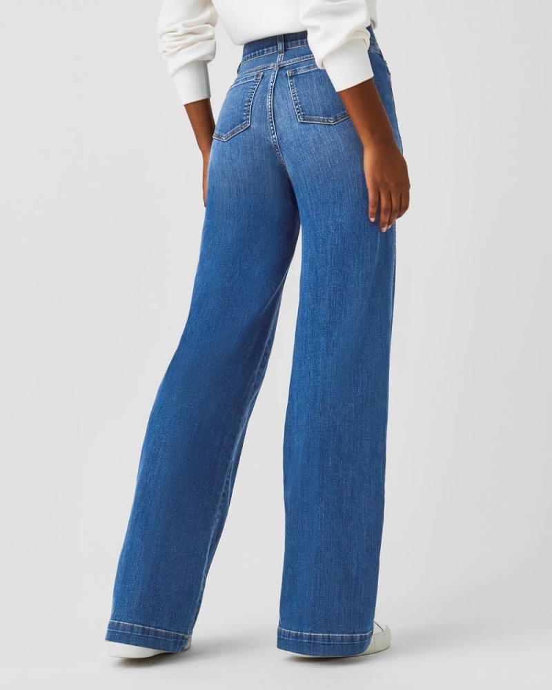 Spanx Seamed Front Wide Leg Jeans Indigo | 61237-XGSD