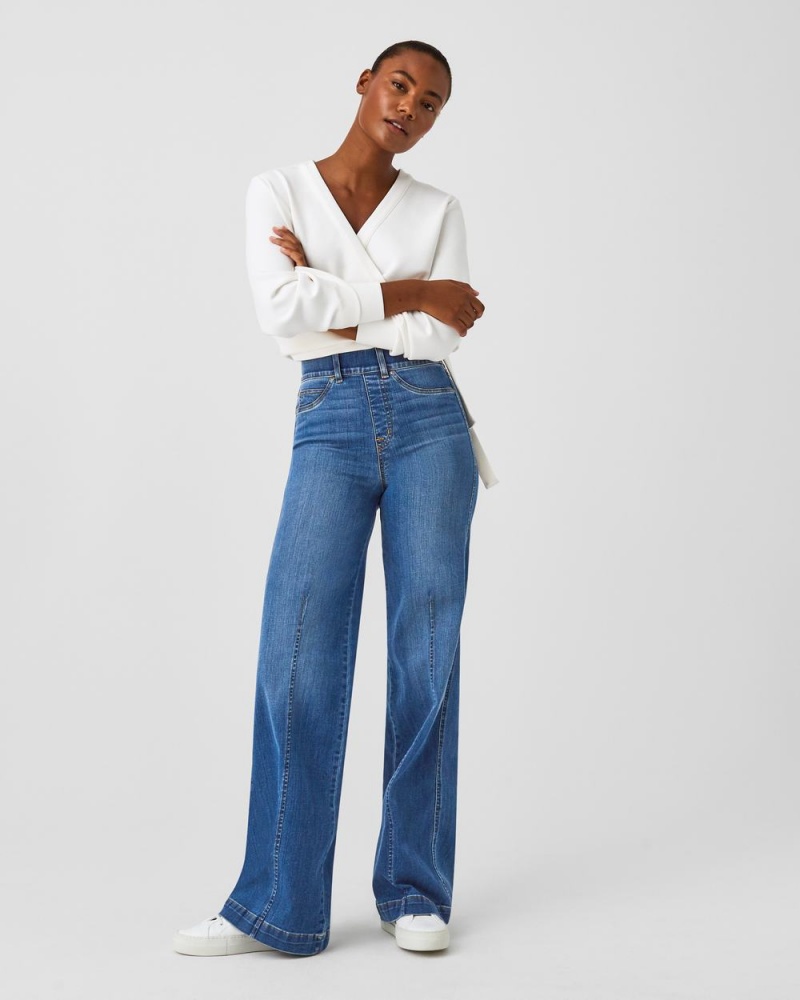 Spanx Seamed Front Wide Leg Jeans Indigo | 61237-XGSD