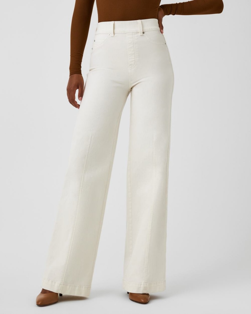 Spanx Seamed Front Wide Leg Jeans White | 86720-DVIW