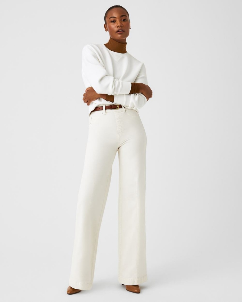 Spanx Seamed Front Wide Leg Jeans White | 86720-DVIW