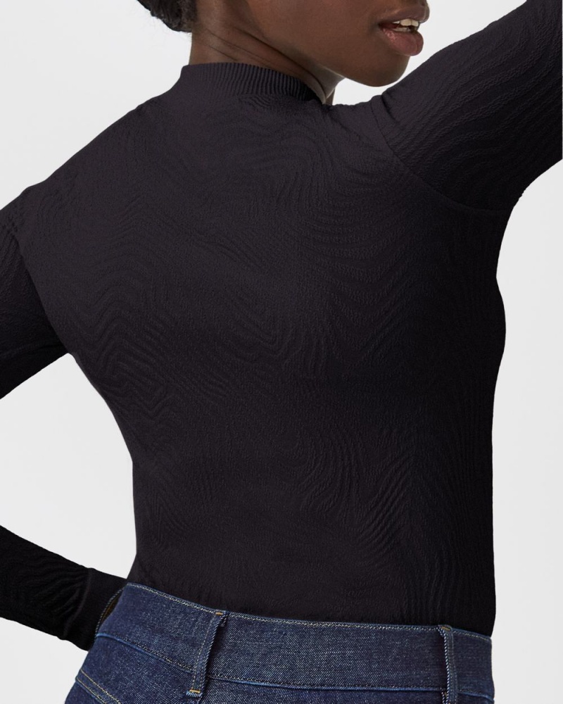 Spanx Seamless Swirl Long Sleeve Shirt Tops Black | 57168-JNSQ