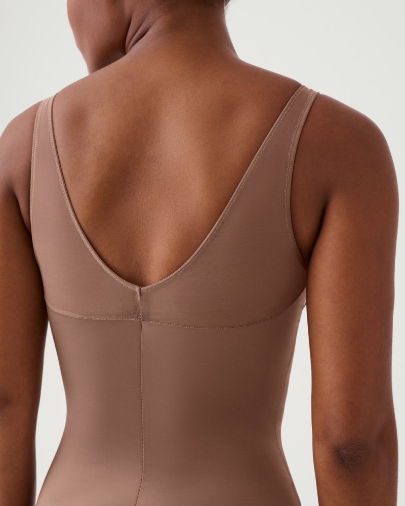 Spanx Shaping Satin Mesh Thong Bodysuits Cafe Au Lait | 06475-AHLT