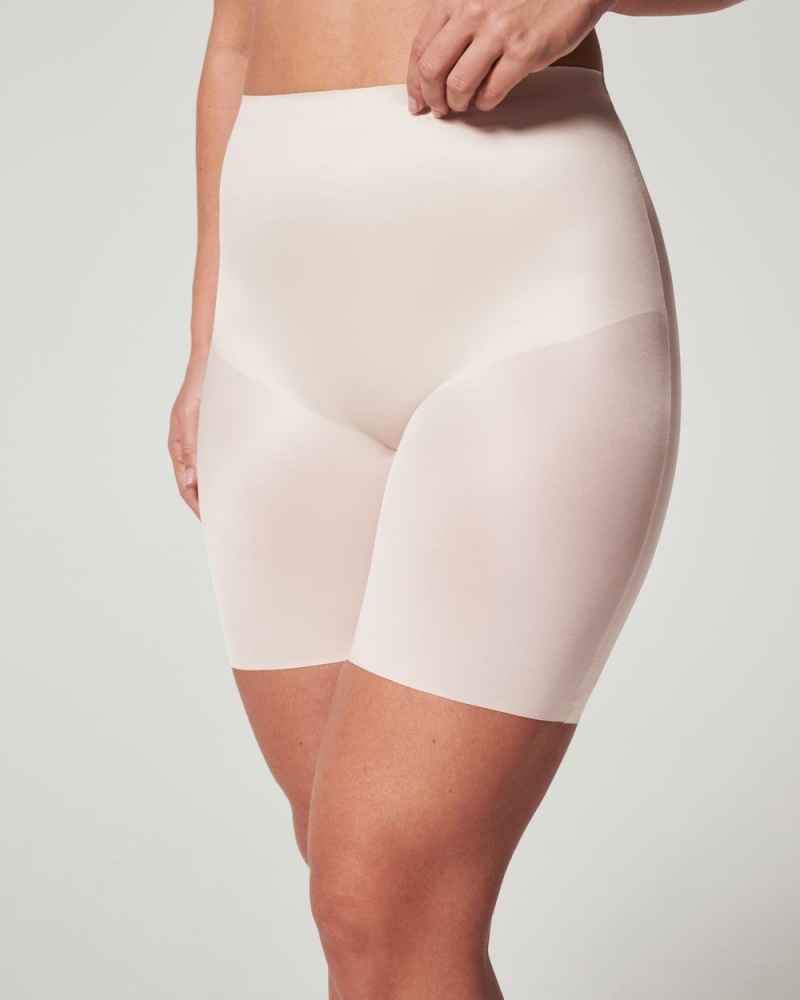 Spanx Shaping Satin Mid-thigh Shorts Beige | 68290-NSAB