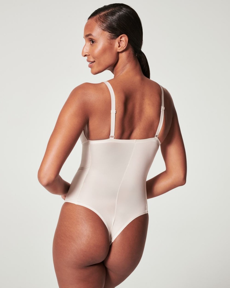 Spanx Shaping Satin Thong Bodysuits Beige | 74310-HSYC