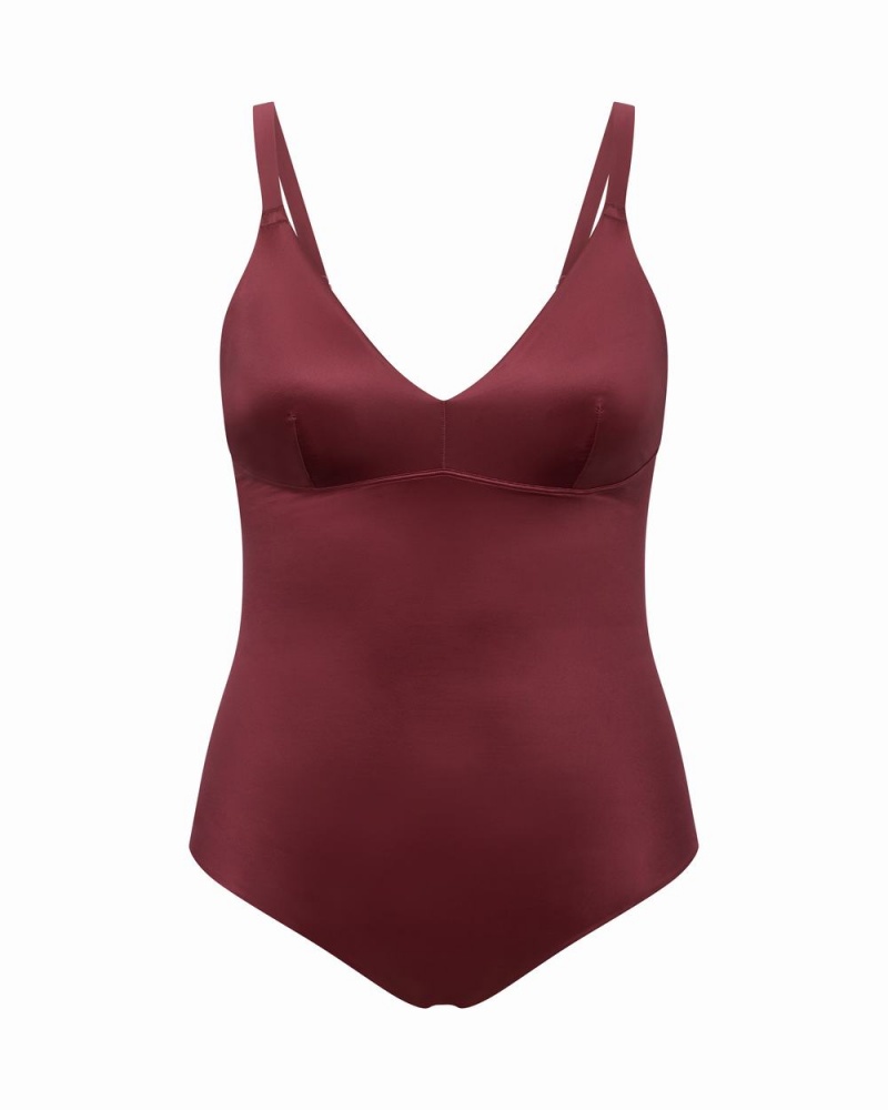 Spanx Shaping Satin Thong Bodysuits Burgundy | 62358-DKCJ