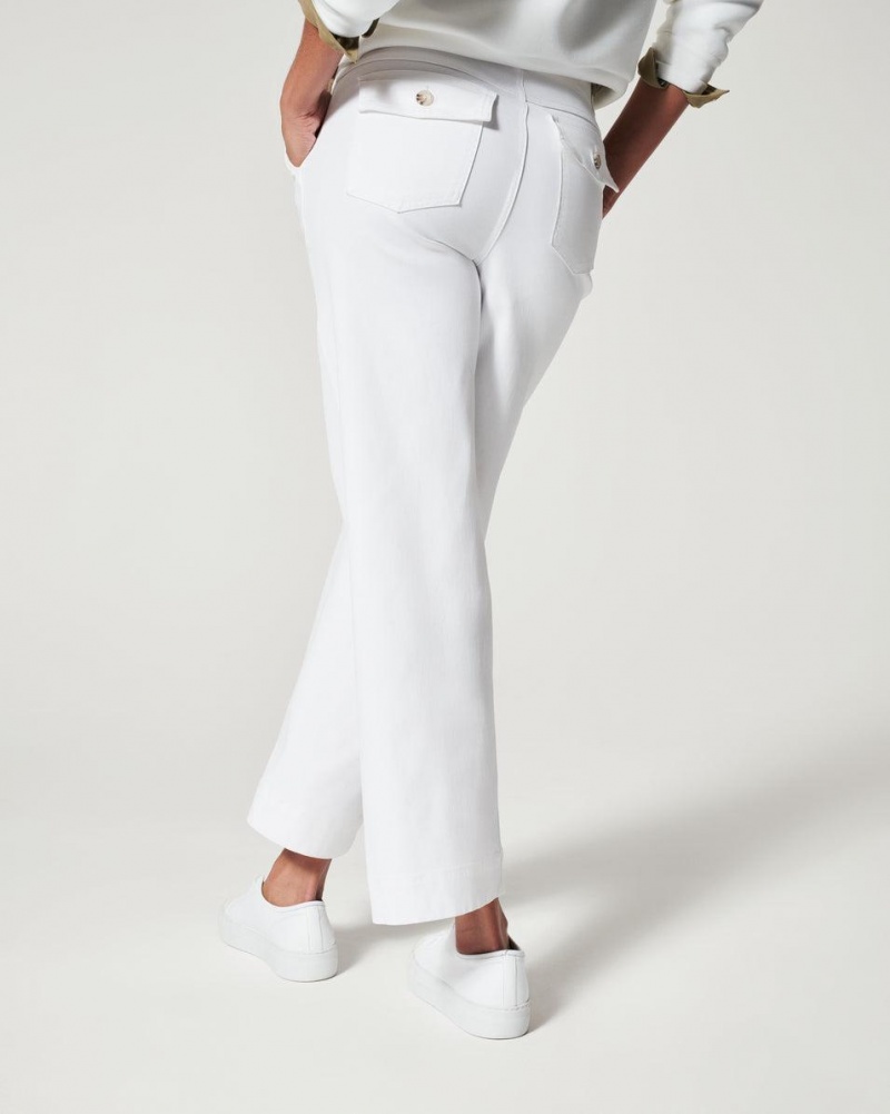 Spanx Stretch Twill Cropped Wide Leg Pants White | 85437-YEJL