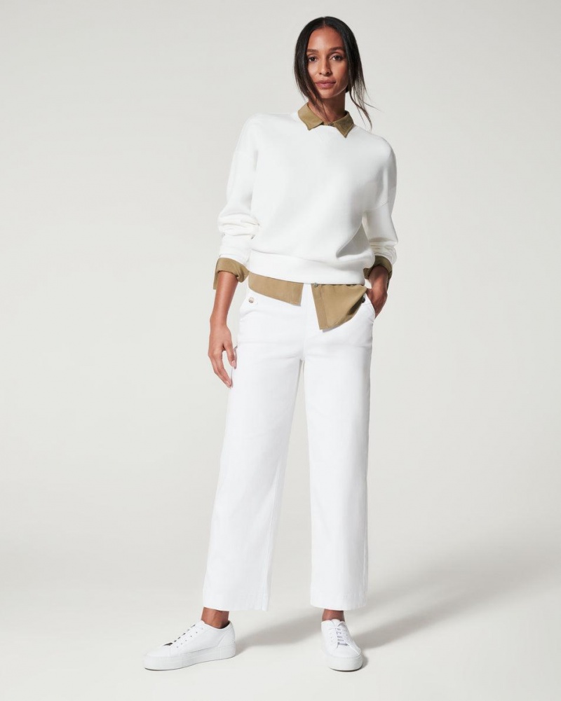 Spanx Stretch Twill Cropped Wide Leg Pants White | 85437-YEJL